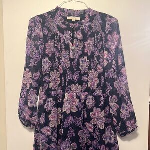 Purple maxi dress from LOFT smocking at bust. Chiffon sleeves worn once.